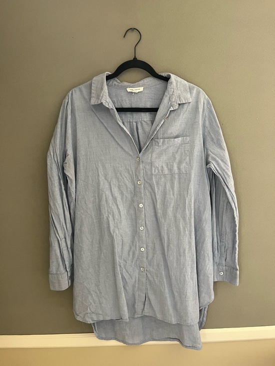 beachlunchlounge Tops - beachlunchlounge Light Blue Casual Button Down Shirt Long Coastal 100% Cotton